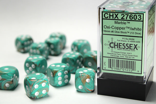 Dice Menagerie 10: 16mm D6 Marble Oxidized Copper (12)