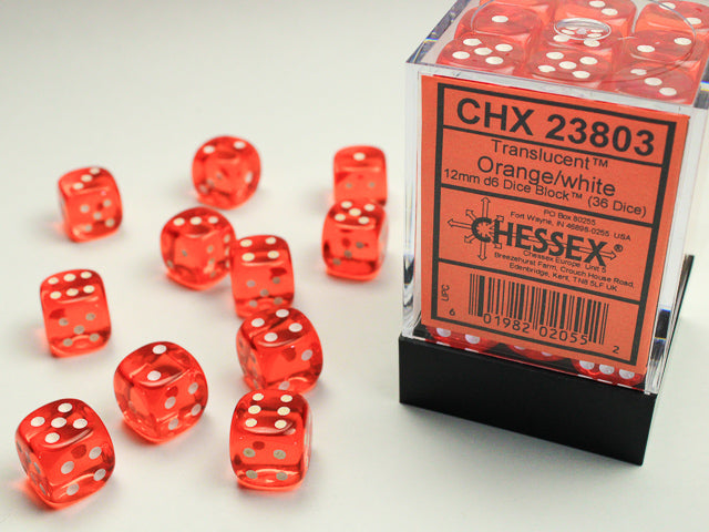 Translucent 12mm D6 Orange/White (36)