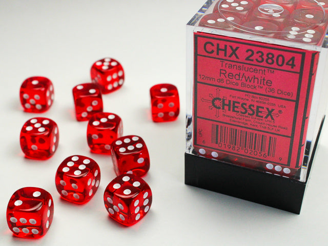 Translucent 12mm D6 Red/White (36)