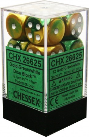 Gemini Gold-Green/Wht (16mm D6)