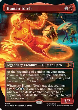 Human Torch (Borderless) (Surge Foil) (MSC - Commander: Marvel Super Heroes Foil)