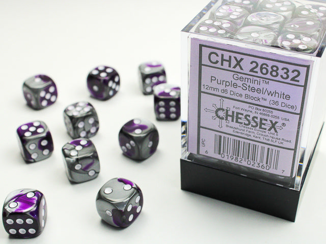 Gemini 12mm D6 Purple Steel/White (36)