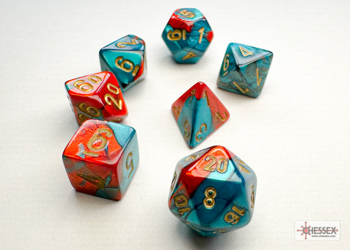 Gemini: Red-Teal/Gold Mini-hedral 7-Die Set