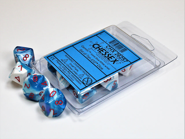 Astral Blue-white/Red Gemini Polyhedral 7-Die Set