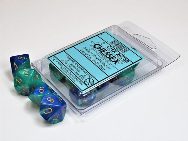 Blue-Teal/Gold Gemini Polyhedral 7-Die Set