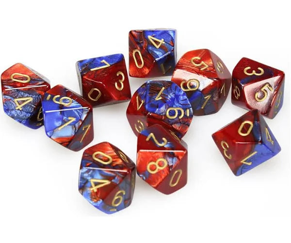 Red-Teal/Gold Gemini Polyhedral 7-Die Set