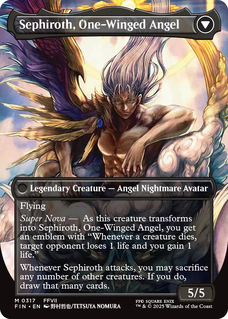 mtg ff borderless character cards Sephiroth, Fabled SOLDIER // Sephiroth, One-Winged Angel (Borderless)