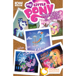 Did you miss Everfree NW this year but still want a chance to pick up the cover exclusively available at the con or at our store? Well here's your chance!</br>Issue Synopsis: "Ponyville Days," Part 1. A massive event celebrating Ponyville's founding is nearing but an argument between friends splits the town into two argumentative factions!</br></br><strong>$8.00 Un-Signed</strong></br><strong>$16.00 Signed by Christina Crawford</strong></br><strong> Preorder Note: </strong> This title will ship ou