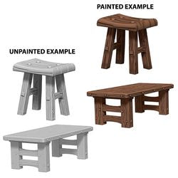 WIZKIDS DEEP CUTS UNPAINTED MINIATURES -W4-TABLE AND STOOL