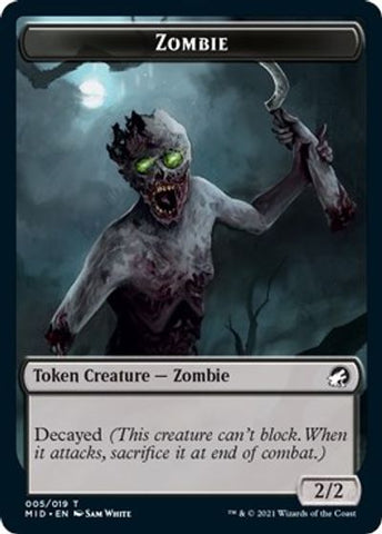 Zombie // Zombie Double-Sided Token (005 MIC/005 MID) [Innistrad: Midnight Hunt Commander Tokens]